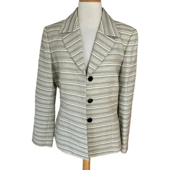 Kasper 12 cream & black tweed thin striped 3 button blazer - Picture 4 of 7